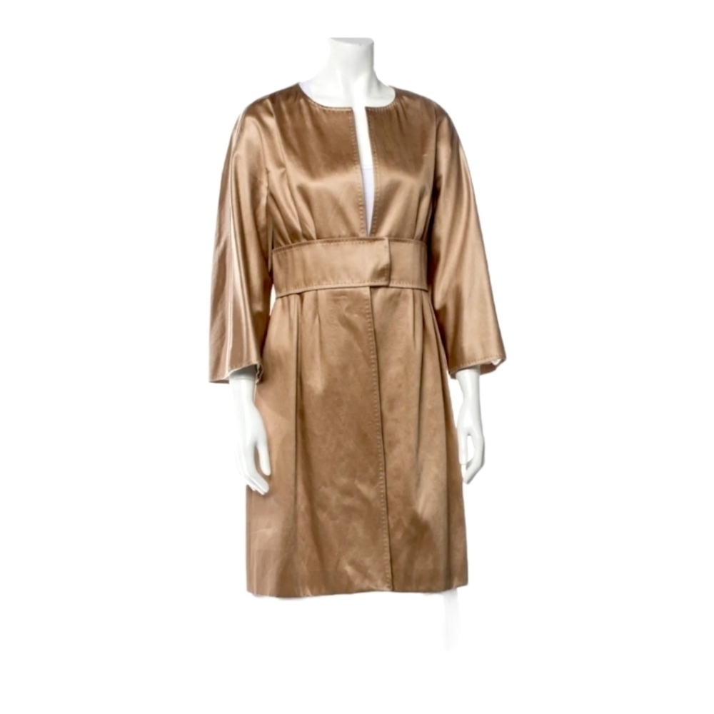 Carolina Herrara Golden Brown Satin Dress Coat